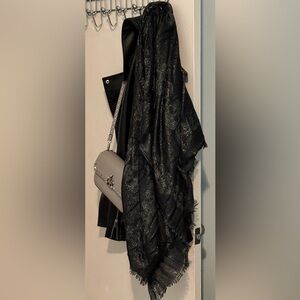 Zadig & Voltaire Metallic Skull Scarf Black Silver Jacquard Wrap